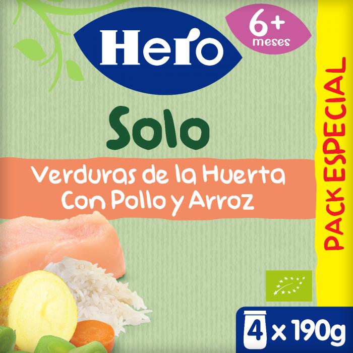 Tarritos de Verduras de la Huerta con Pollo y Arroz 4 x 190 g-Hero Baby