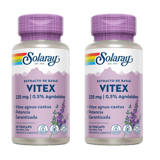Pack 2x Vitex (Sauzgatillo) Solaray 60 VegCaps- Sin Gluten. Apto Para Veganos.