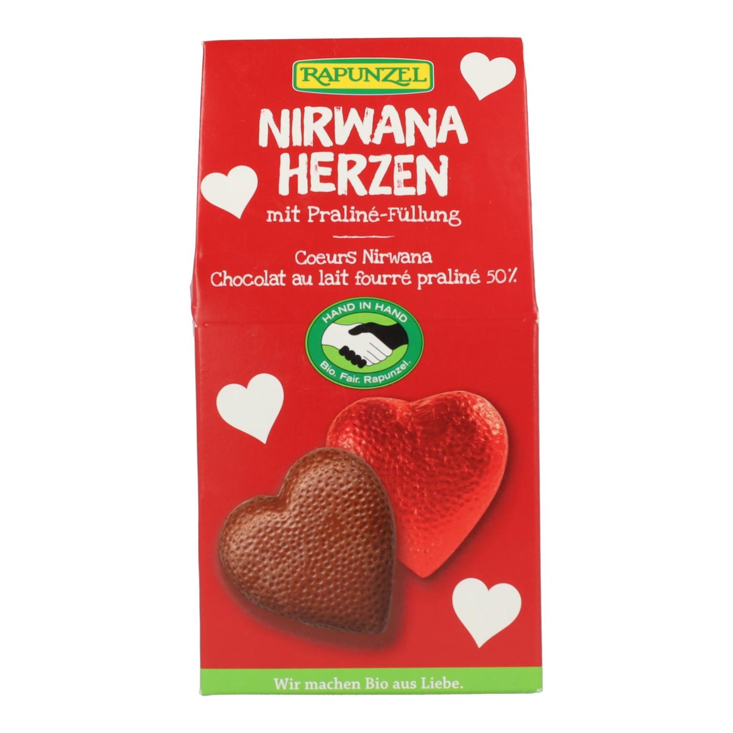 Corazones de Chocolate Nirvana BIO Rapunzel 8 uds de 16 gr