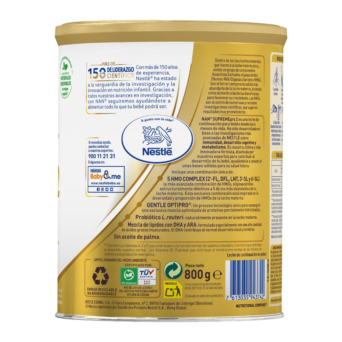 Nan Supremepro 2 Leche de continuación en polvo 6-12 meses Nestlé 800 g NAN SUPREMEpro 2