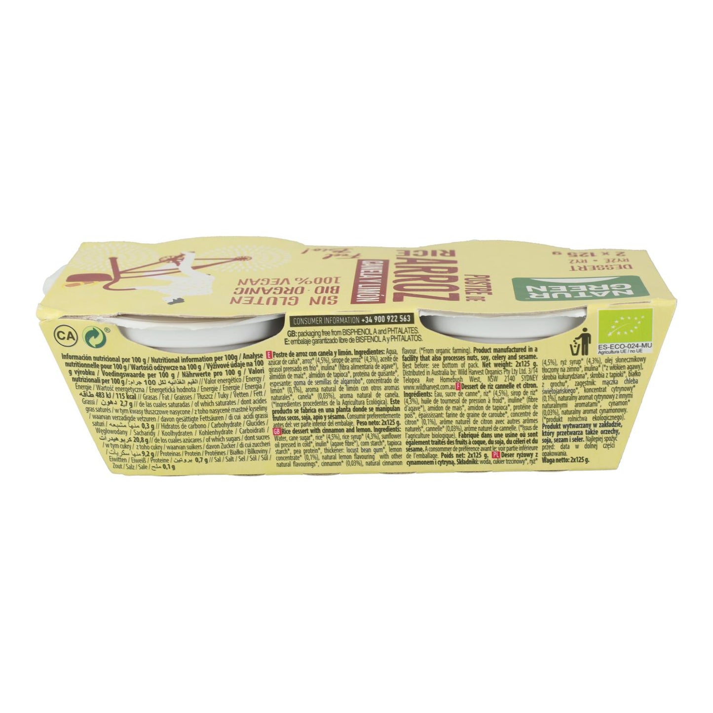Postre de Arroz Canela Limón NaturGreen, 2 X 125 g