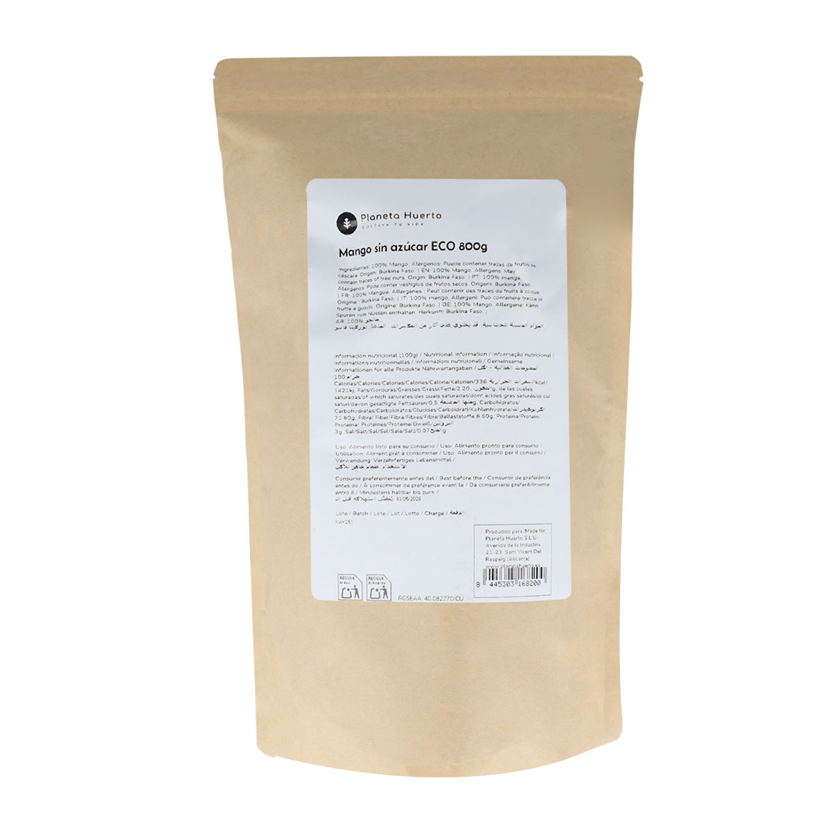 Tiras de mango sin azúcar ECO Planeta Huerto 800 g
