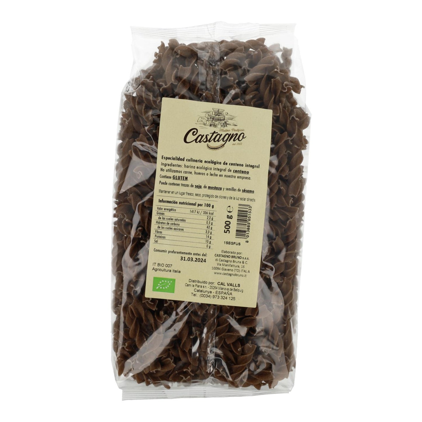 Espirales Centeno Integral ECO Castagno 500 g