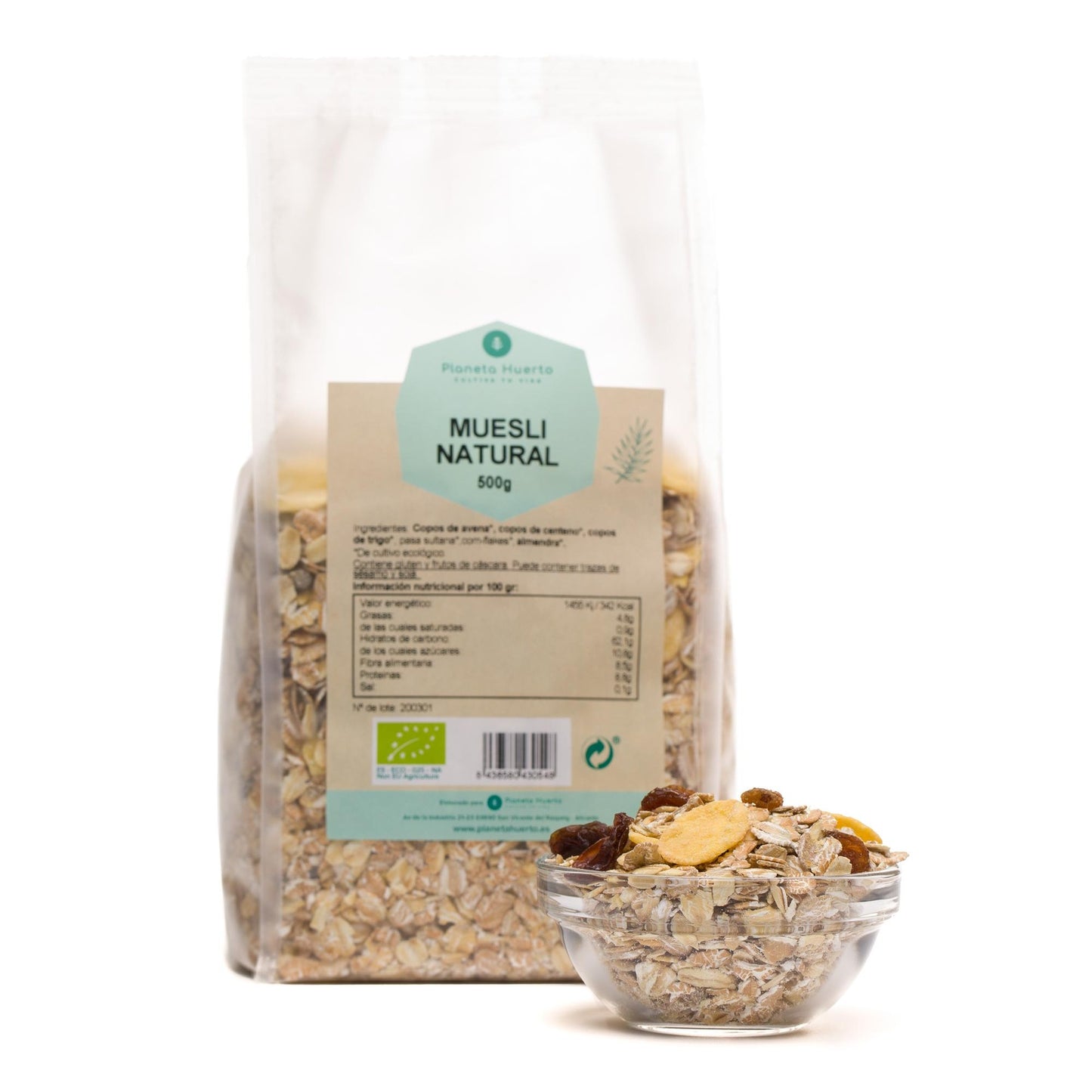 Pack 6x Muesli natural con pasas ECO Planeta Huerto 500 g