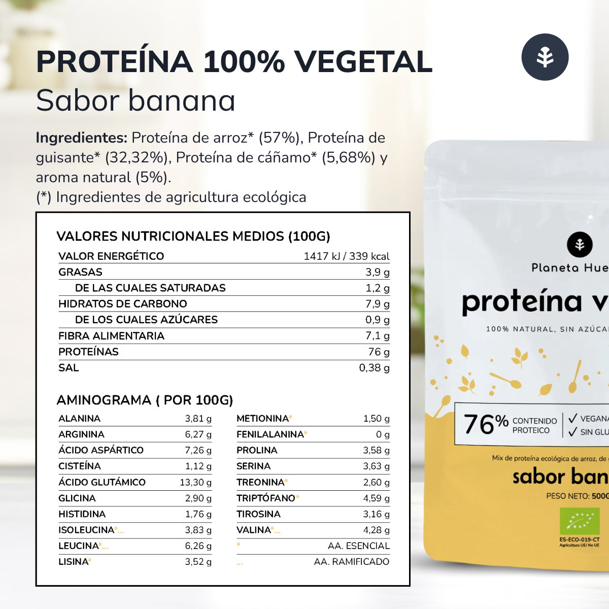 Proteína vegetal ECO 76% Banana Planeta Huerto 500 g