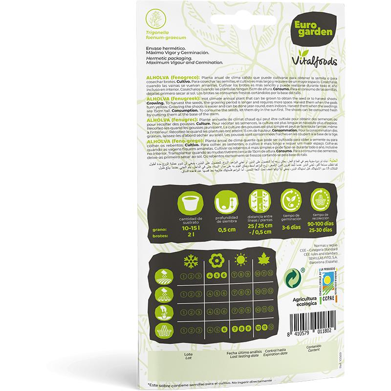 Semillas ecológicas de Alholva Fenogreco Vitalfoods