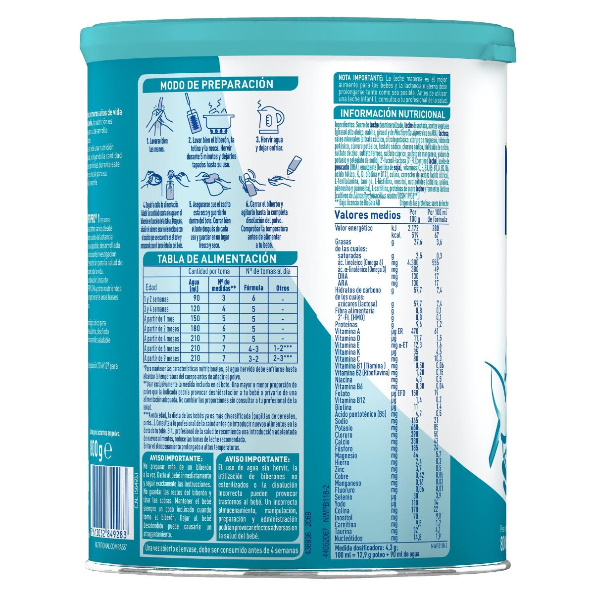 Nan Optipro 1 Leche de inicio desde el primer día Nestlé 800 g