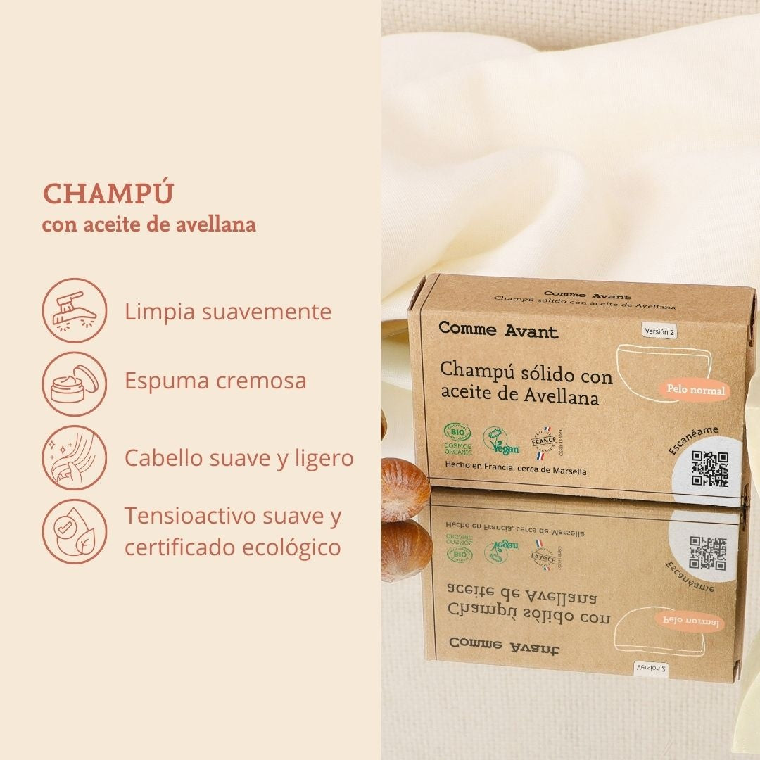 Champú sólido con aceite de avellana (cabello normal) Comme Avant 70 g