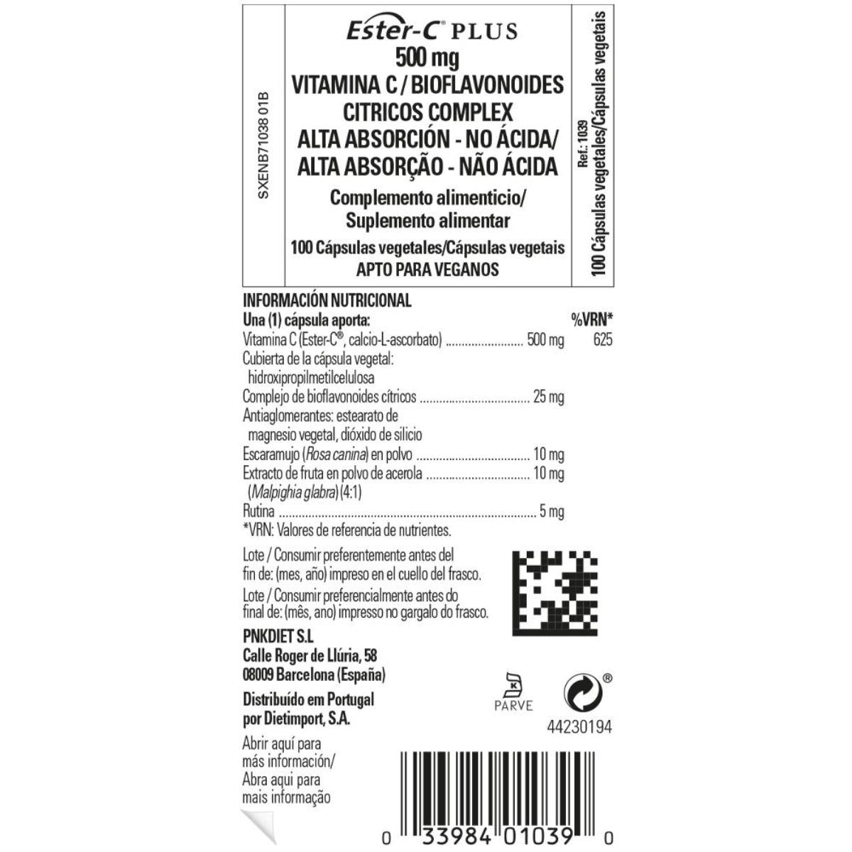 Ester C plus Vitamina C de 500mg Solgar 100 cápsulas vegetales