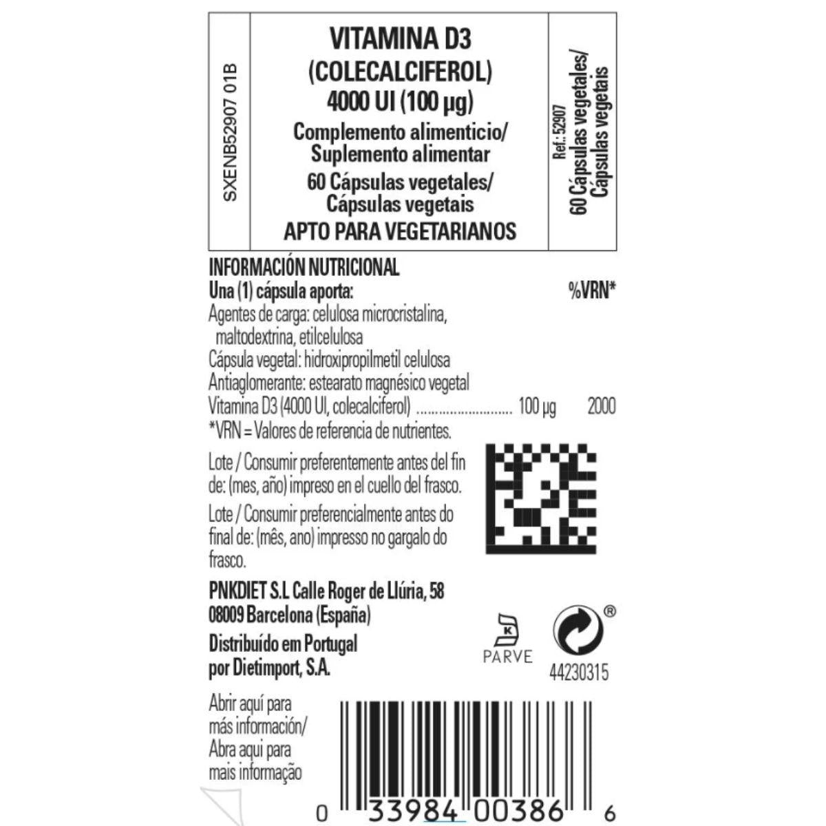 Vitamina D3 (Colecalciferol) 4000 UI (100 μg) 60 cápsulas vegetales Solgar 120 cápsulas vegetales