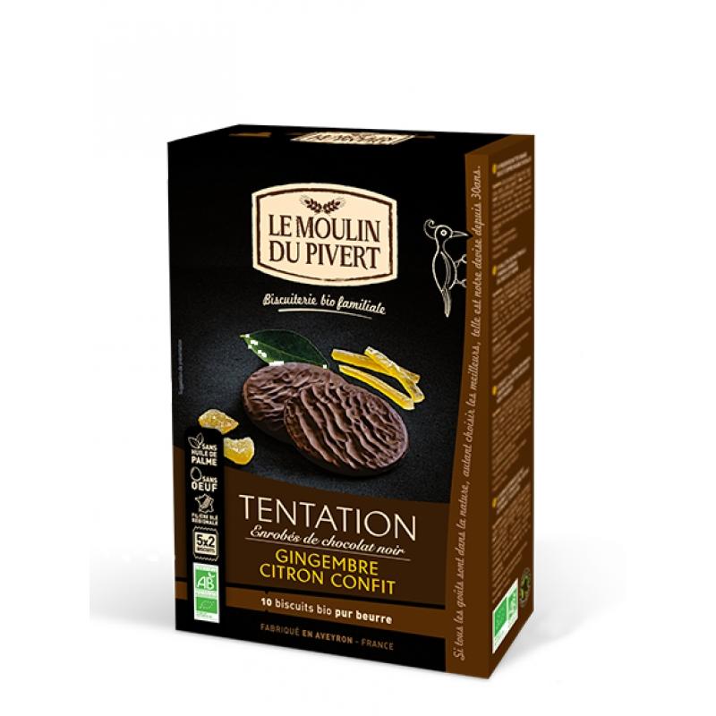 Galletas tentación Jengibre limón bañadas en chocolate negro Le Moulin du pivert 130g