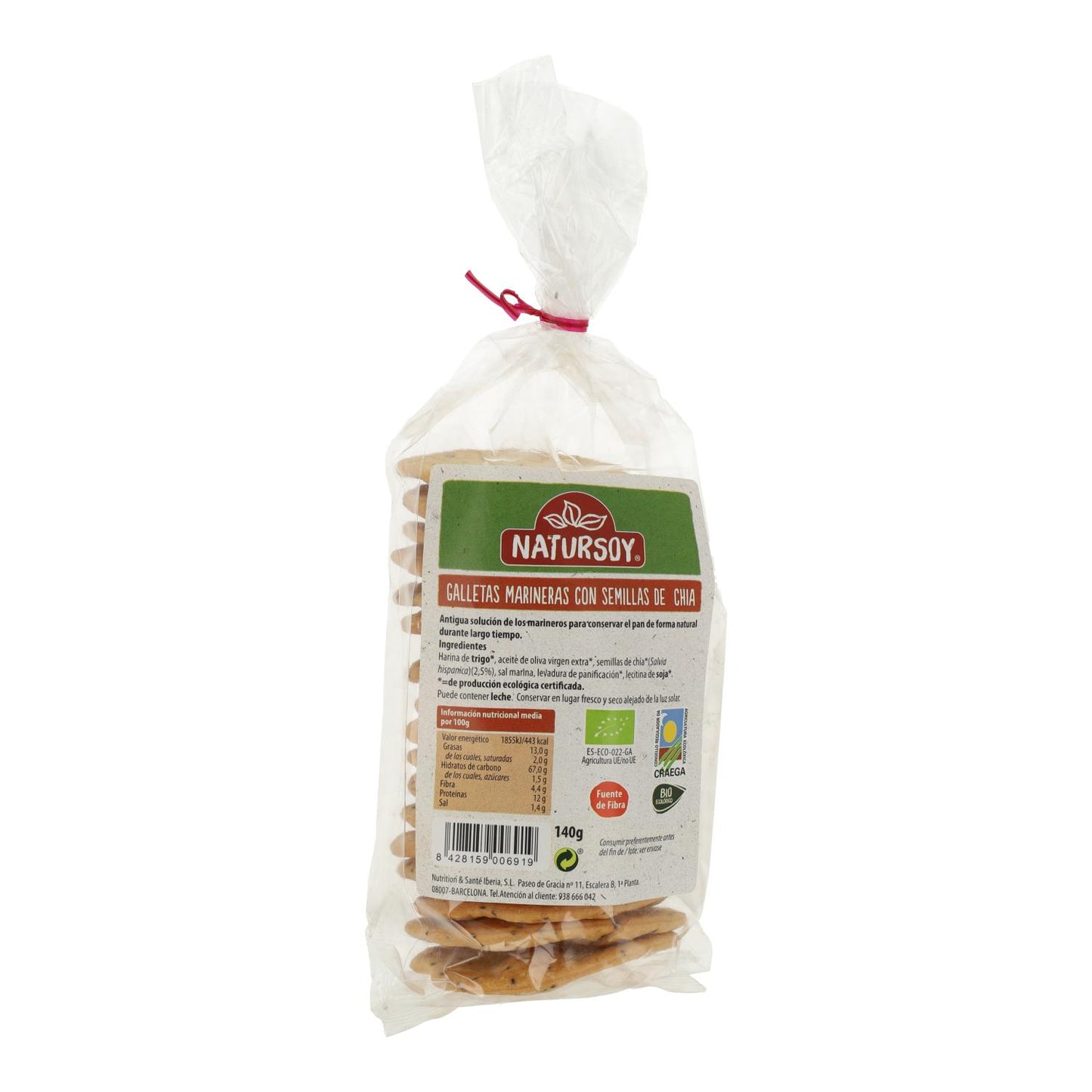 Galletas Marineras con Chía, 140 g Natursoy