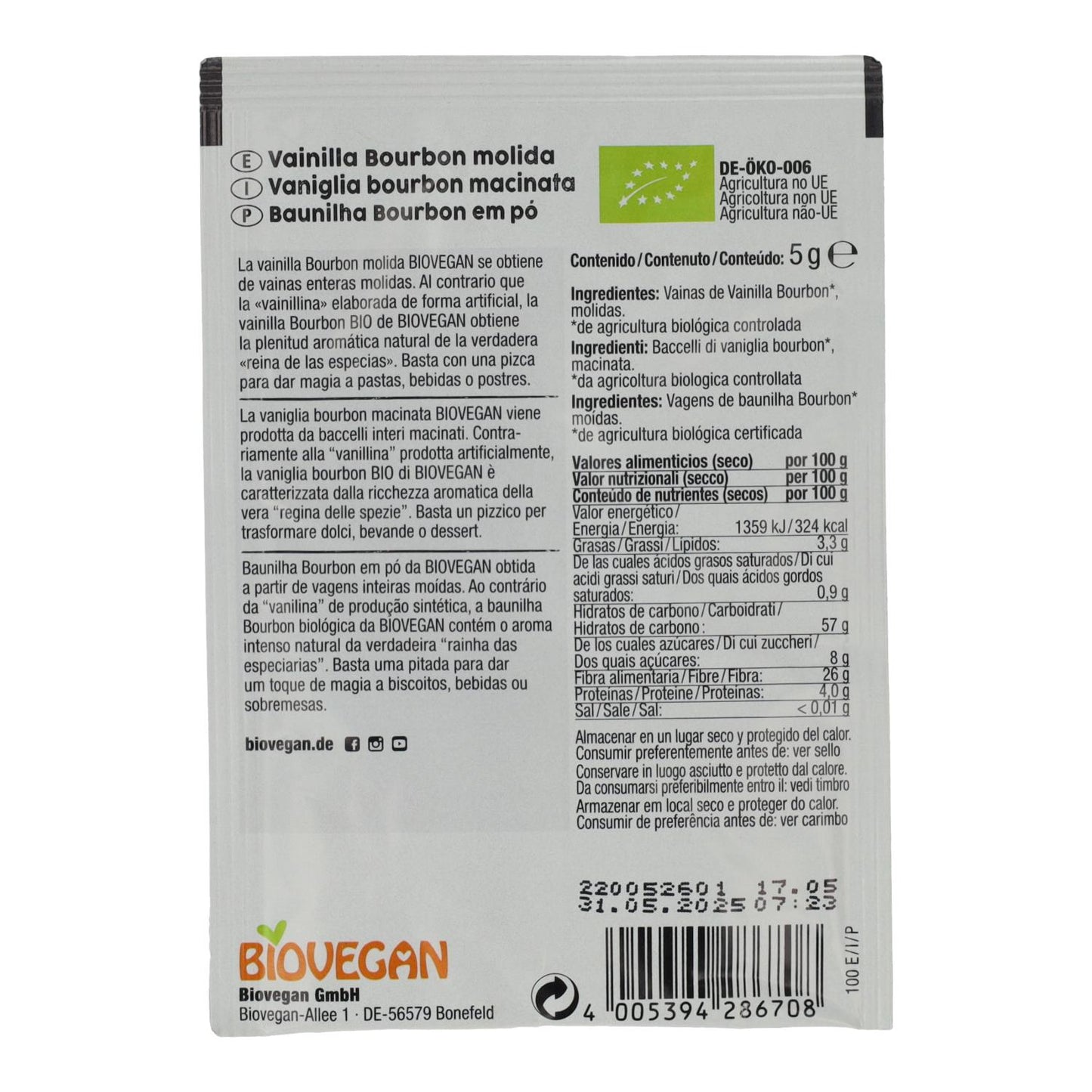 Vainilla Bourbon en polvo ecológica Biovegan 5 g