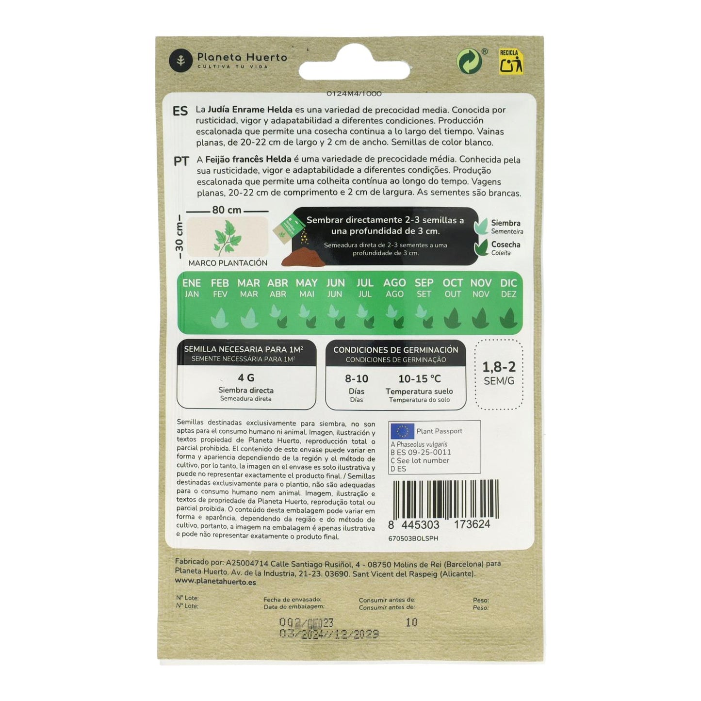 Semillas de Judía enrame helda ecológicas Planeta Huerto