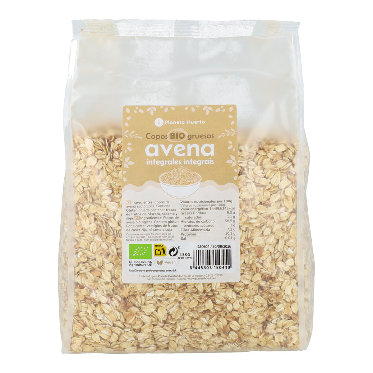 Copos de Avena integrales gruesos ECO Planeta Huerto 1.5 kg