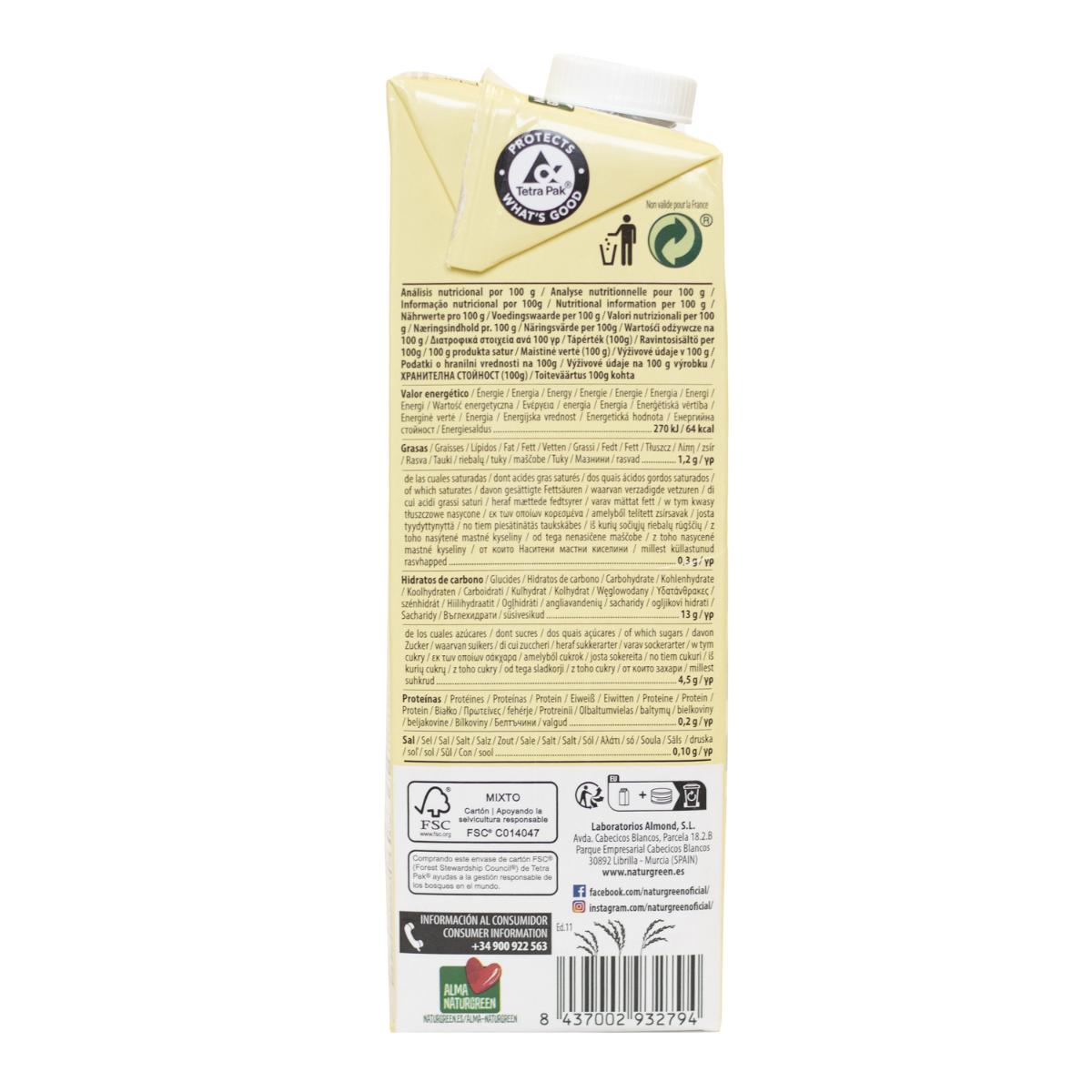 Bebida de Arroz sin azúcares añadidos NaturGreen 1 L