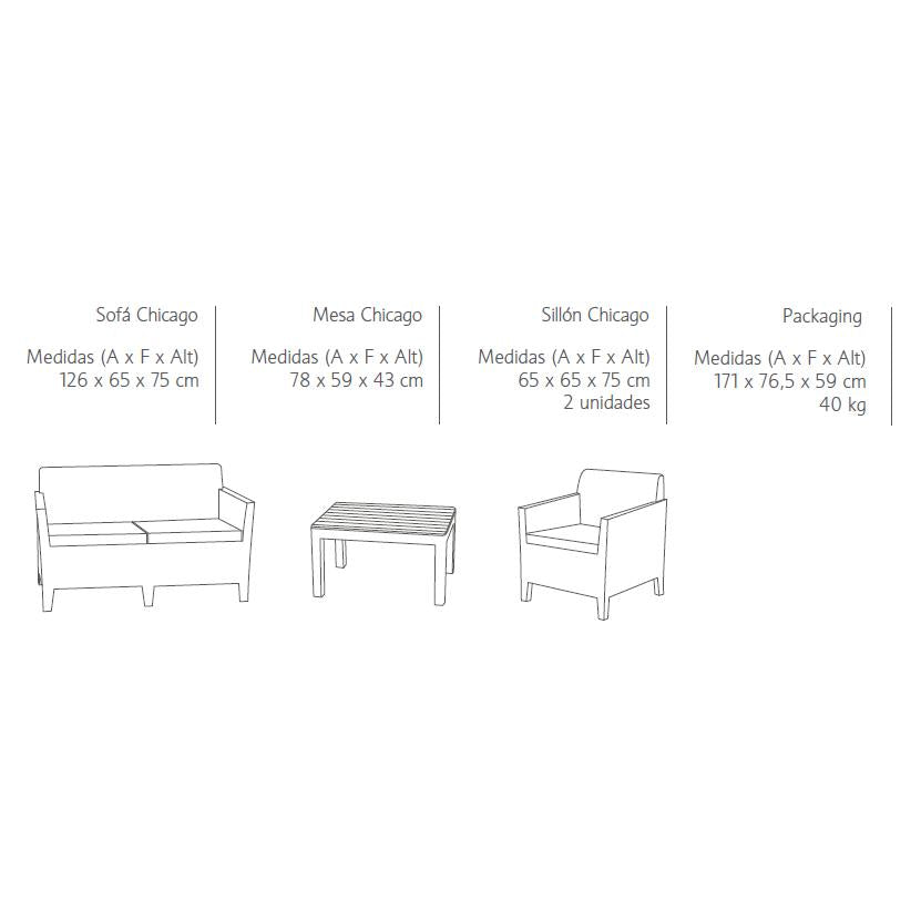 Conjunto muebles de jardín Chicago Lounge Grafito Keter