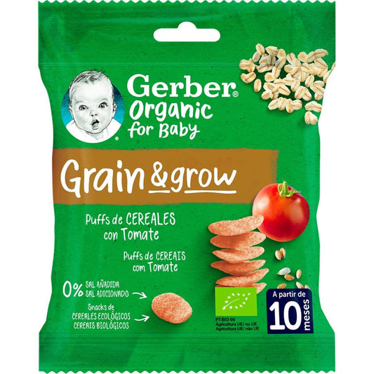 Puffs de Cereales para tu bebé Trigo y Avena con Tomate ecológico Gerber 7 g