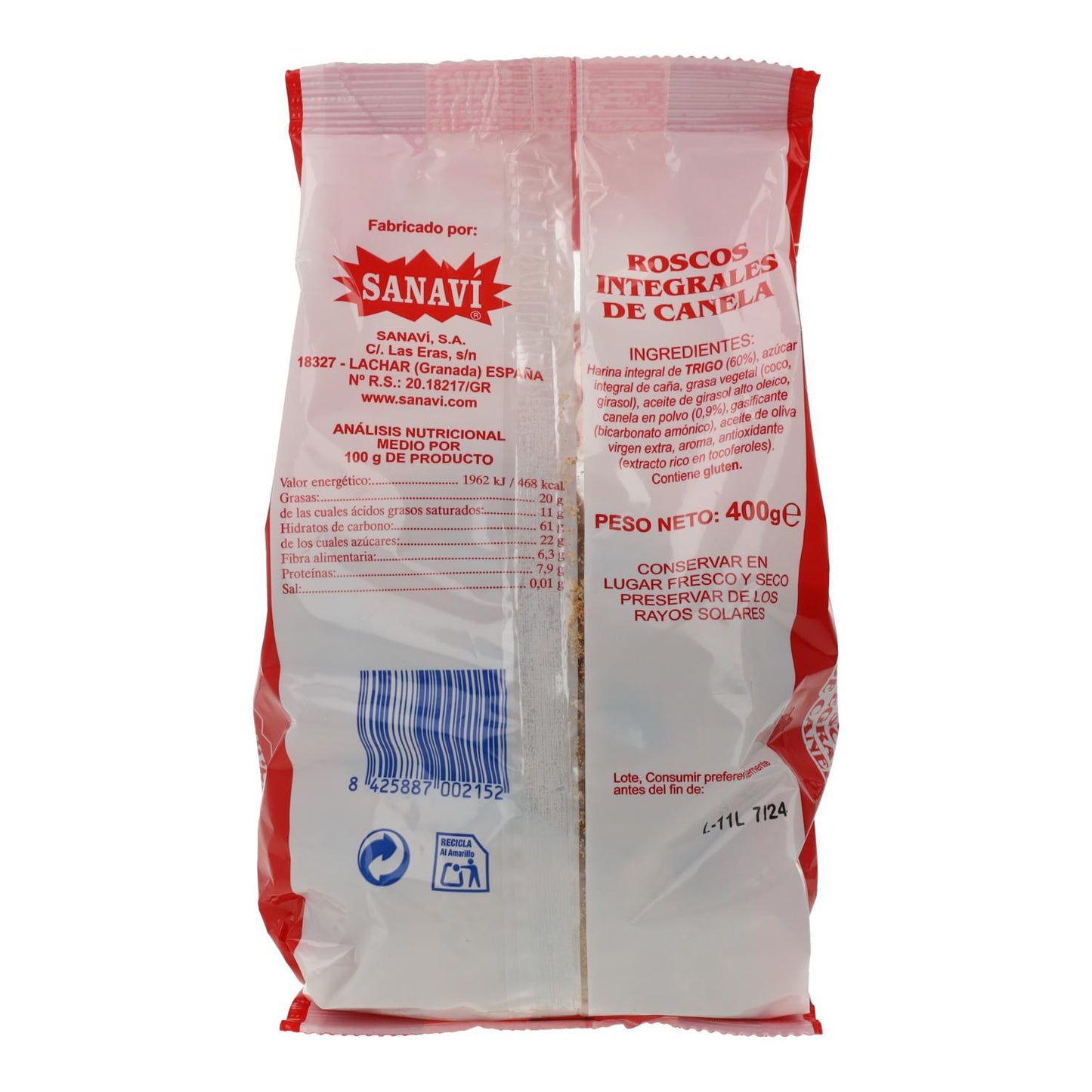 Roscos integrales de canela Sanaví 400gr