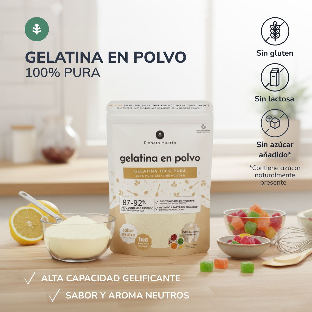 Gelatina neutra en polvo fuente de colágeno Planeta Huerto 1 Kg