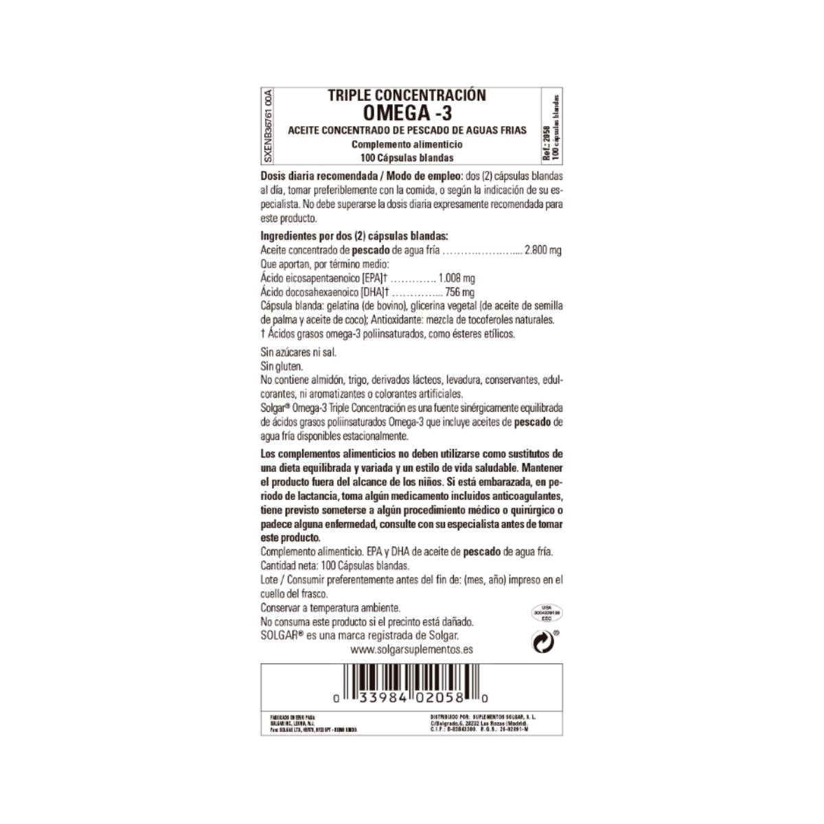 Pack 2x Omega 3 triple concentración, 100 cápsulas