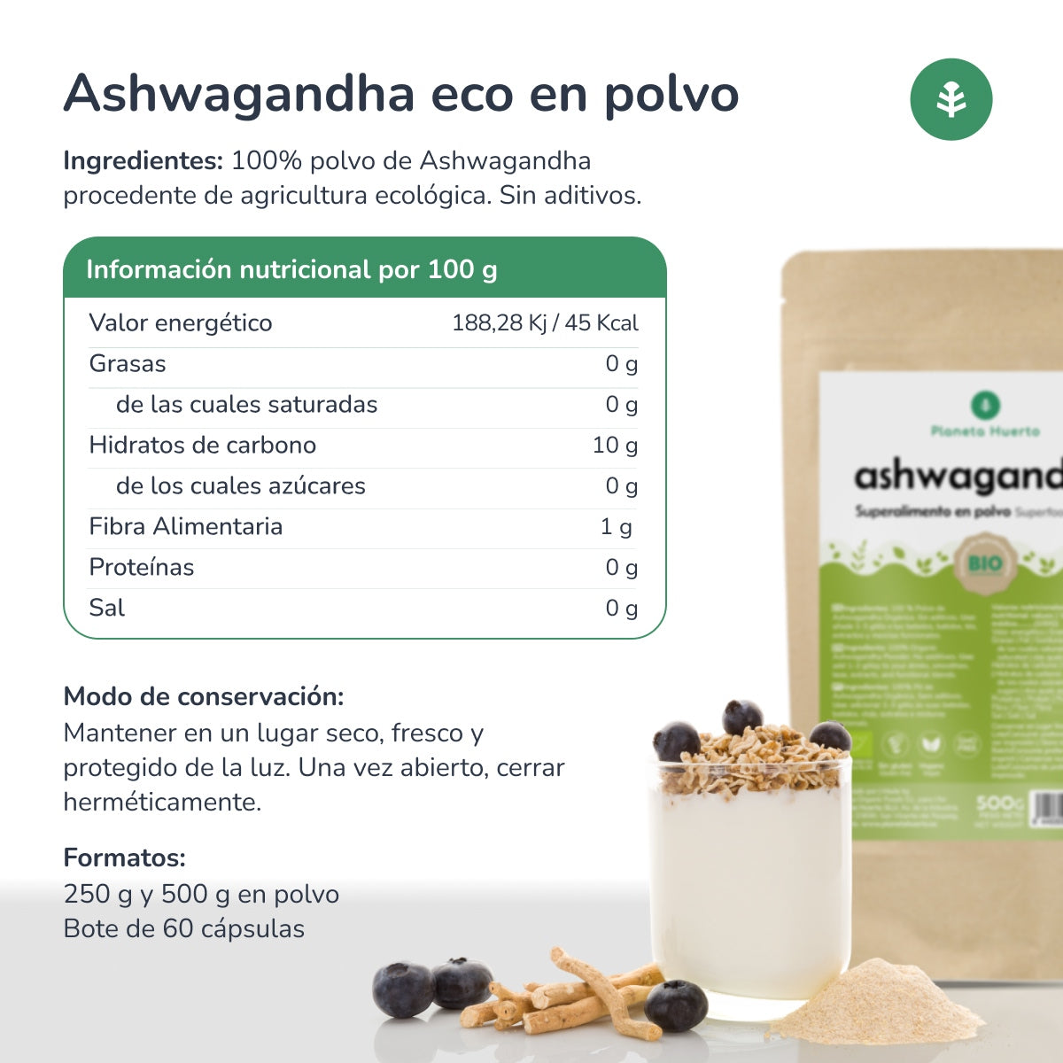 Ashwagandha en polvo ECO Planeta Huerto 500 g