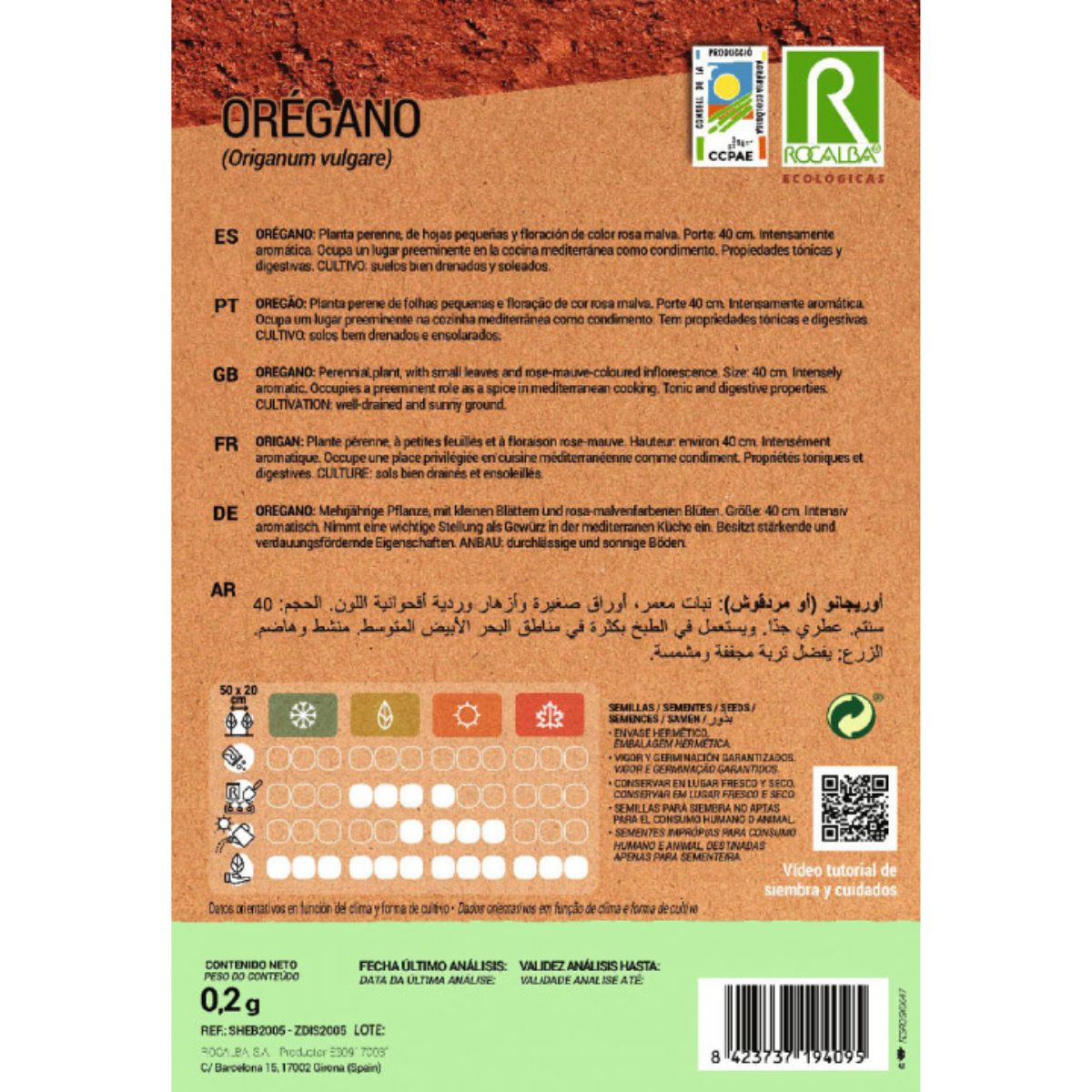 Semillas ecológicas de orégano Rocalba