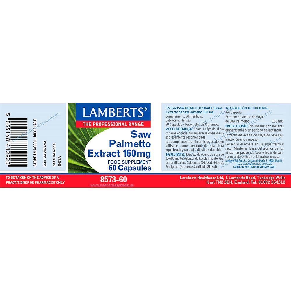 Extracto de Saw Palmetto 160 mg Lamberts 60 capsules