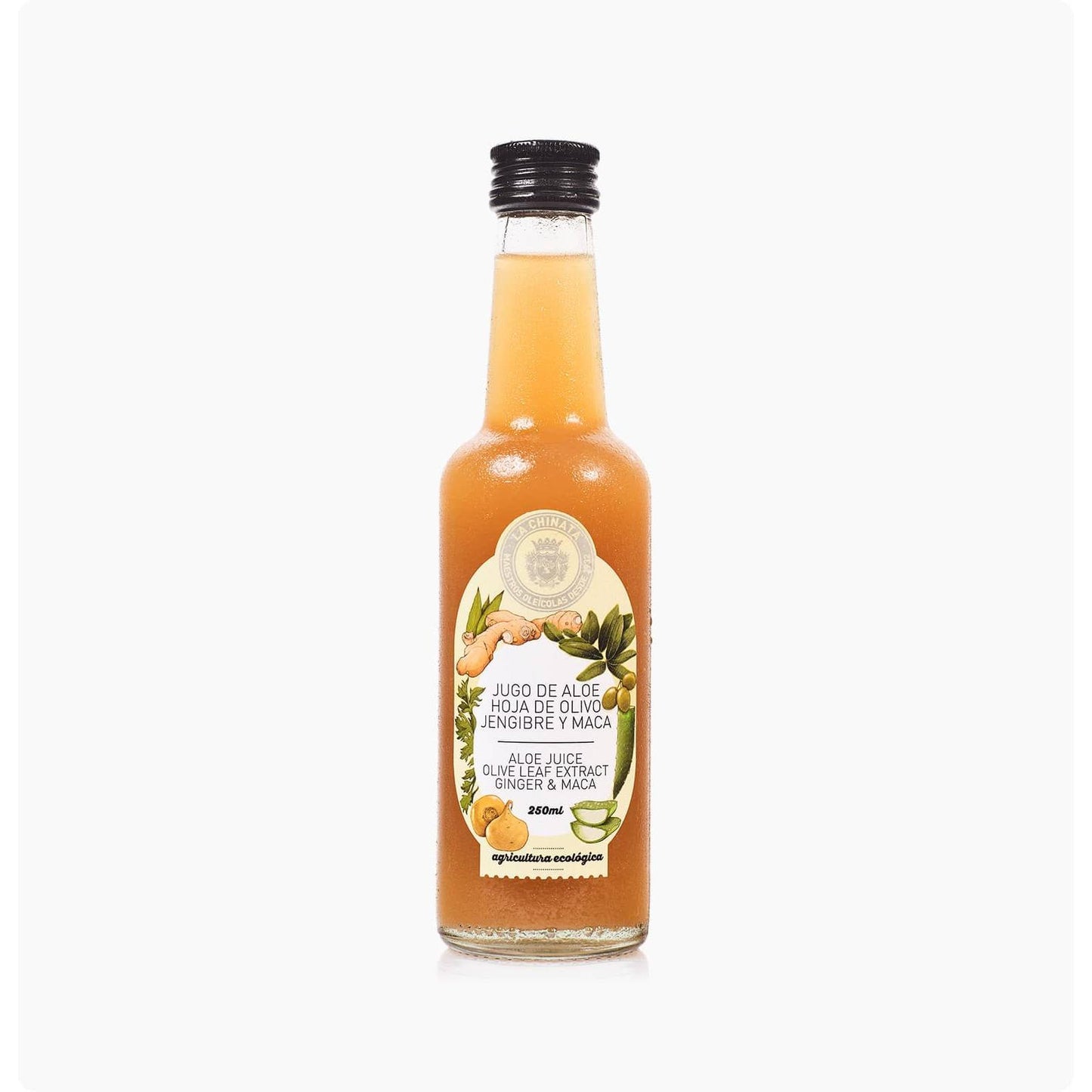 Jugo de Aloe Vera Ecológico, Hoja de Olivo, Jengibre y Maca La Chinata 250ml