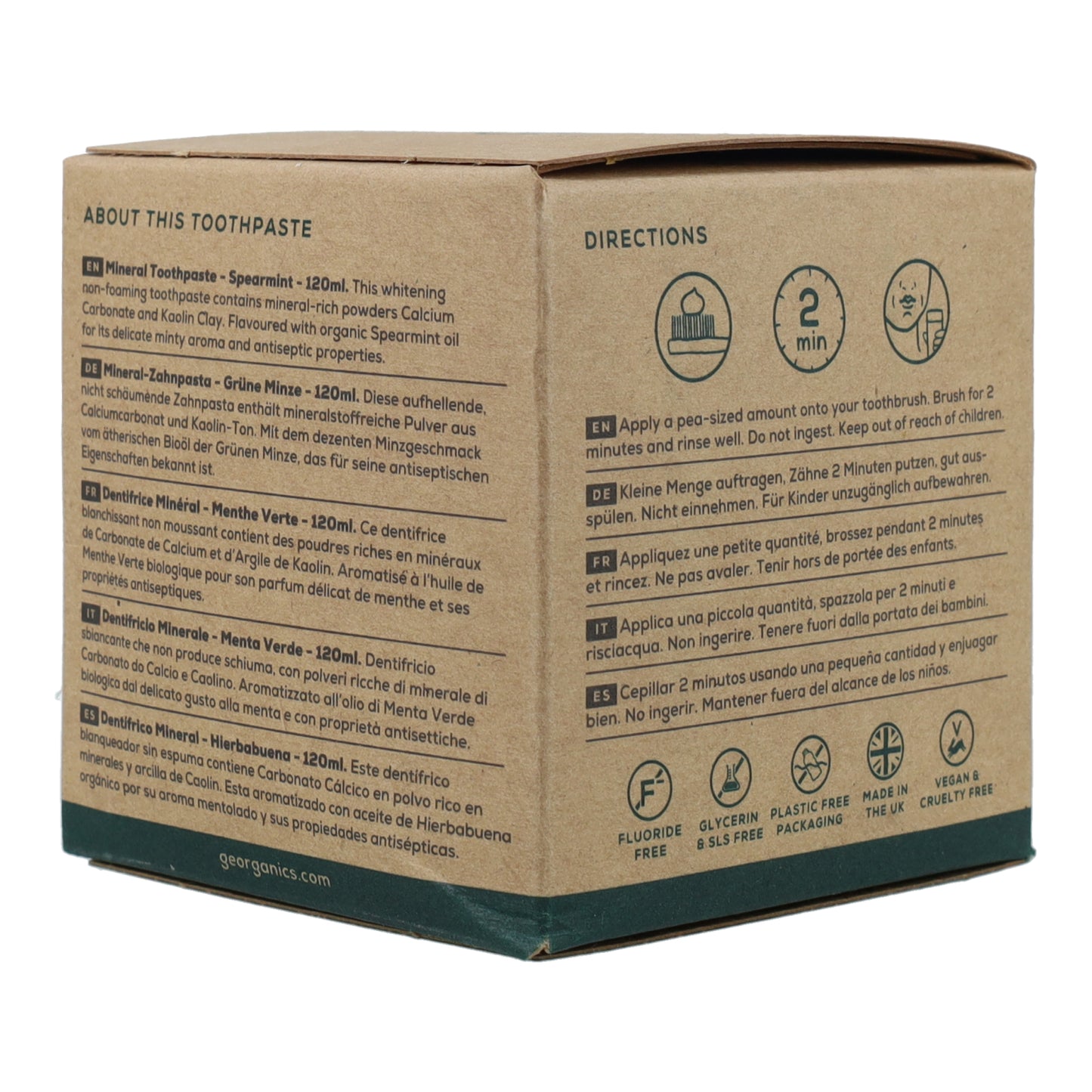 Dentífrico natural Hierbabuena  y Coco Georganics 120 ml