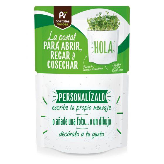 Postal autocultivo Hola germinados mostaza