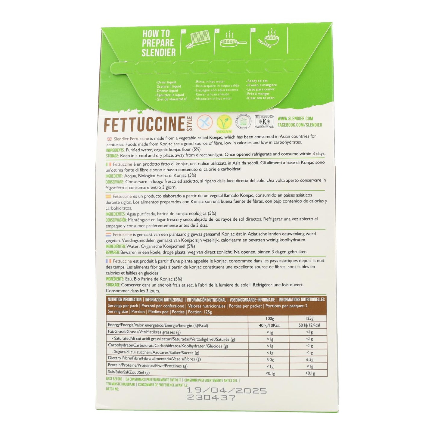 Fettuccini de Konjac bio Slendier 400 g