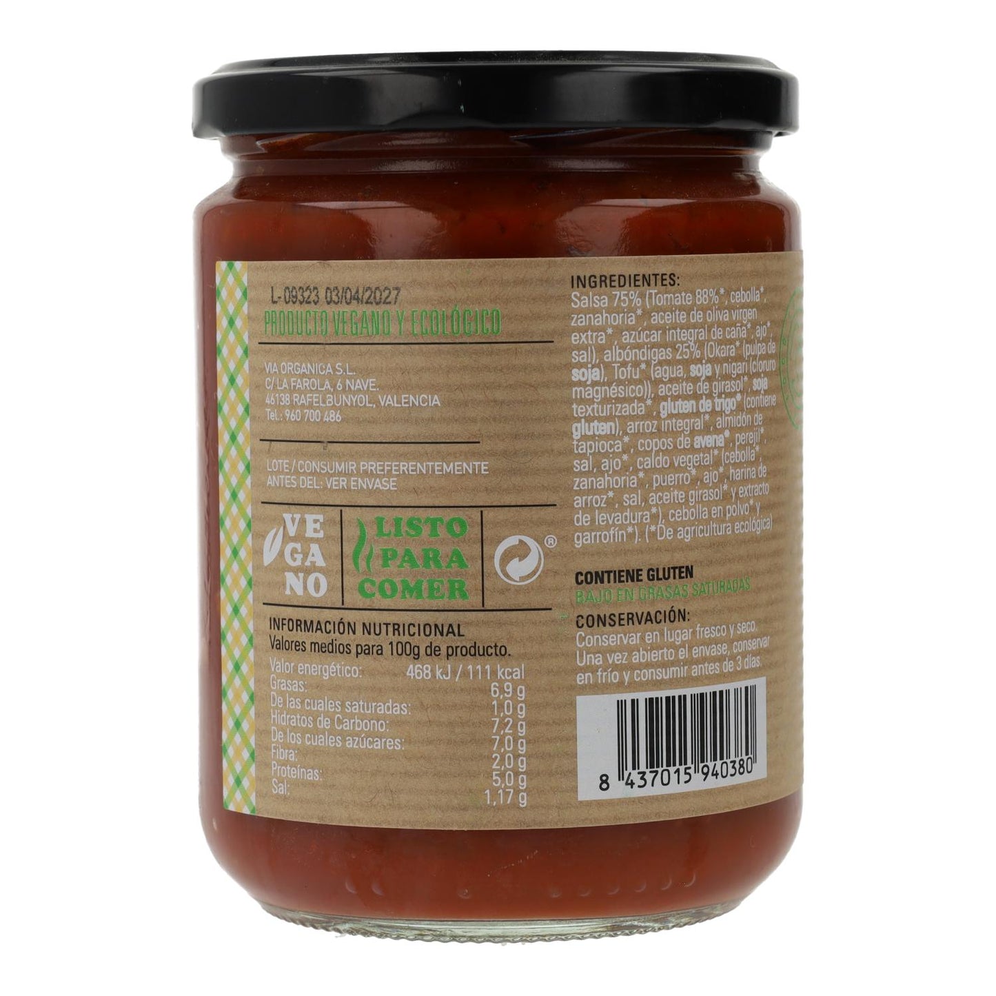 Albóndigas Veganas en Salsa de Tomate Carlota 425 g