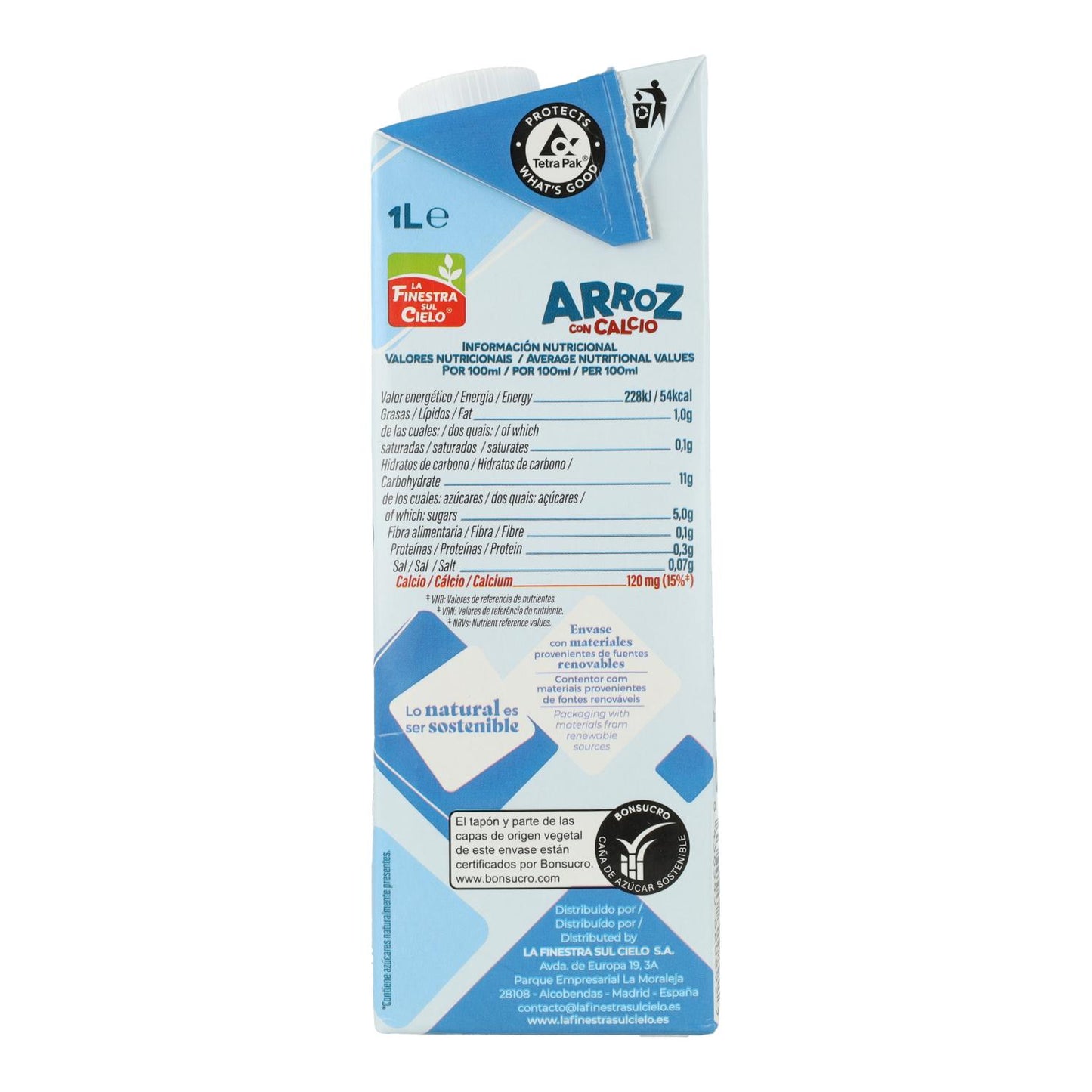 Bebida de Arroz con Calcio Bio La Finestra Sul Cielo 1 L