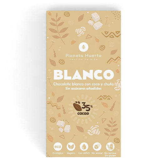 Tableta chocolate blanco vegano 35% sin azúcares añadidos Planeta Huerto 70 gr