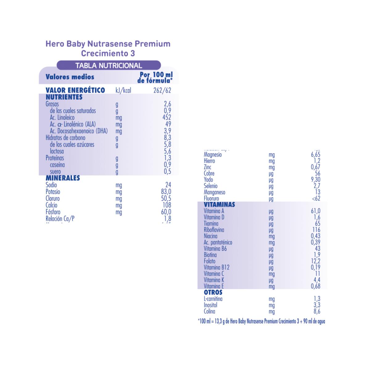 Leche infantil Nutrasense Premium 3 bote 800 g-Hero Baby