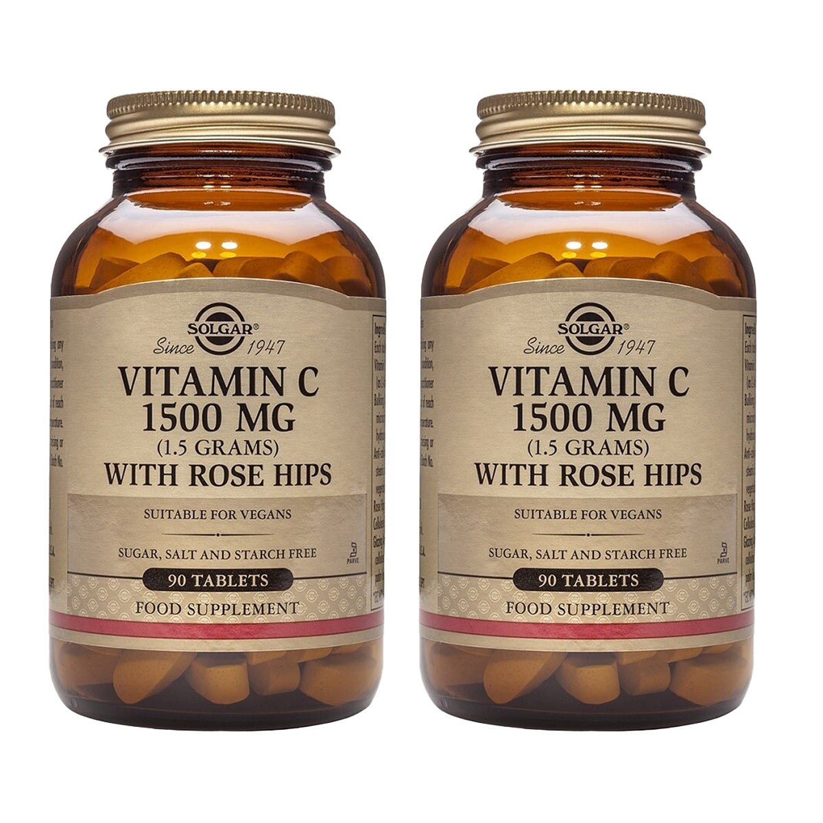Pack 2x Rose Hips Vitamina C con escaramujos 1500 mg, 90 comprimidos