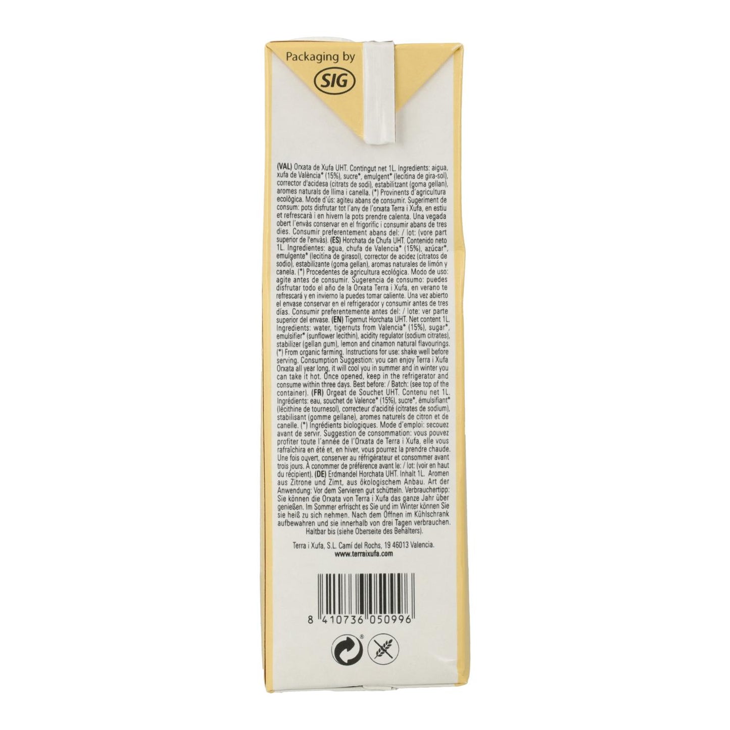 Horchata Ecológica de Valencia Terra i Xufa 1L