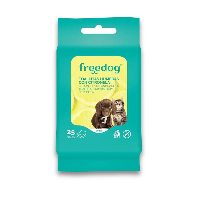 Toallitas húmedas Citronela Pocket perros y gatos Freedog 25 uds