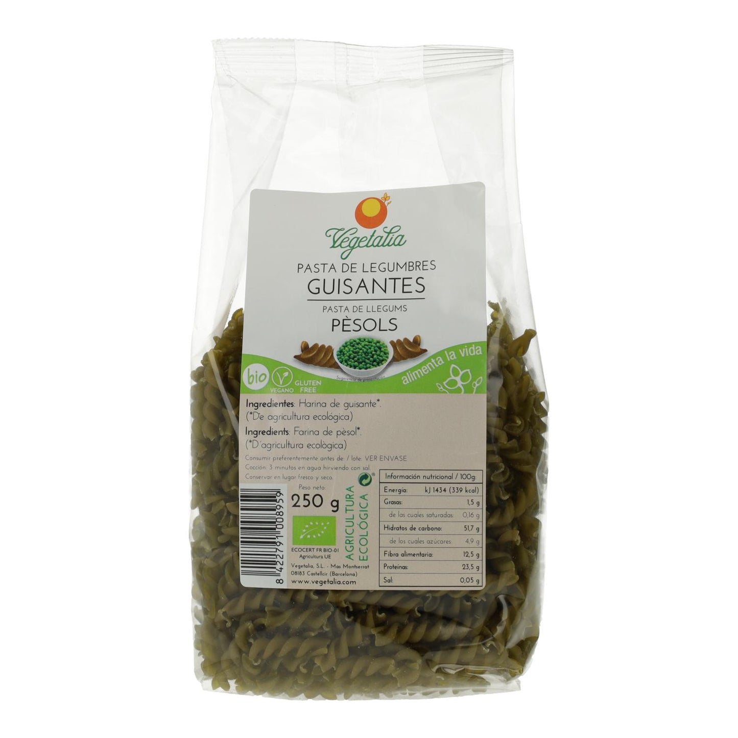 Espirales de Guisantes Sin Gluten BIO Vegetalia 250 g