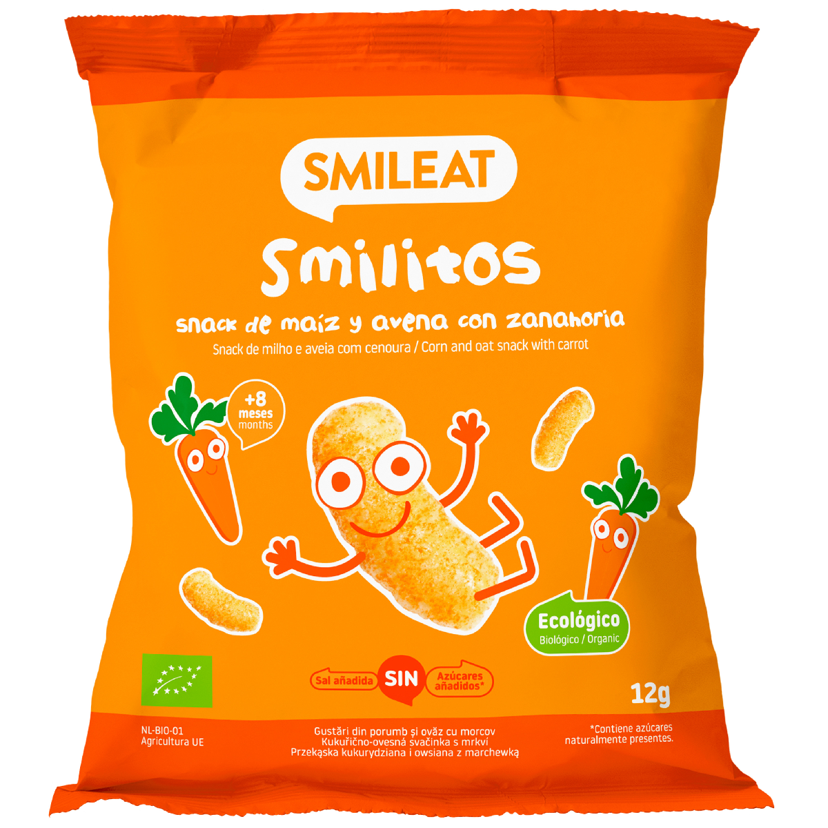 Smilito Maíz, Avena y Zanahoria Multipack ECO Smileat 4 bolsitas de 12g.