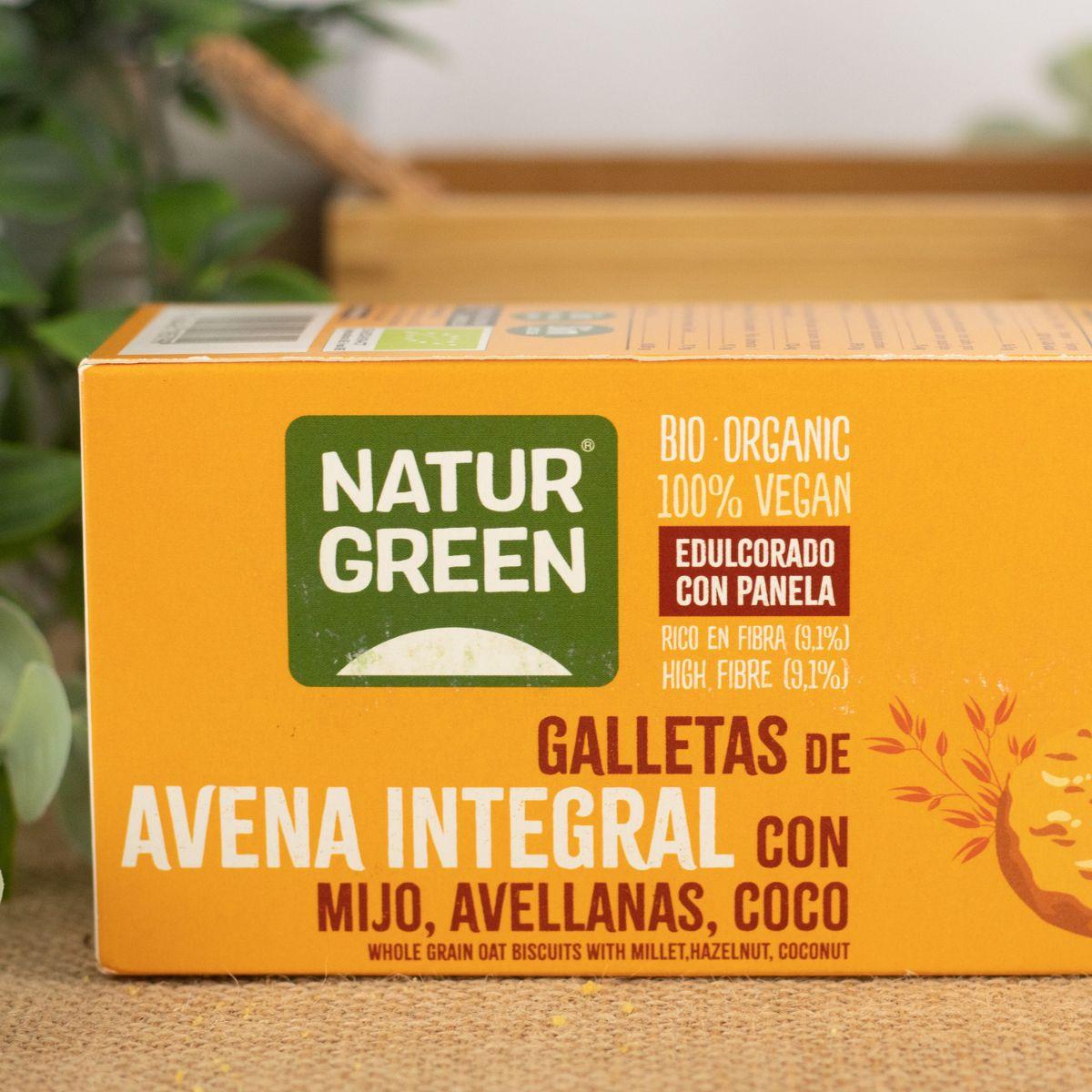 Galletas Veganas de Avena Integral con Mijo, Avellanas y Coco Bio Naturgreen 140 g