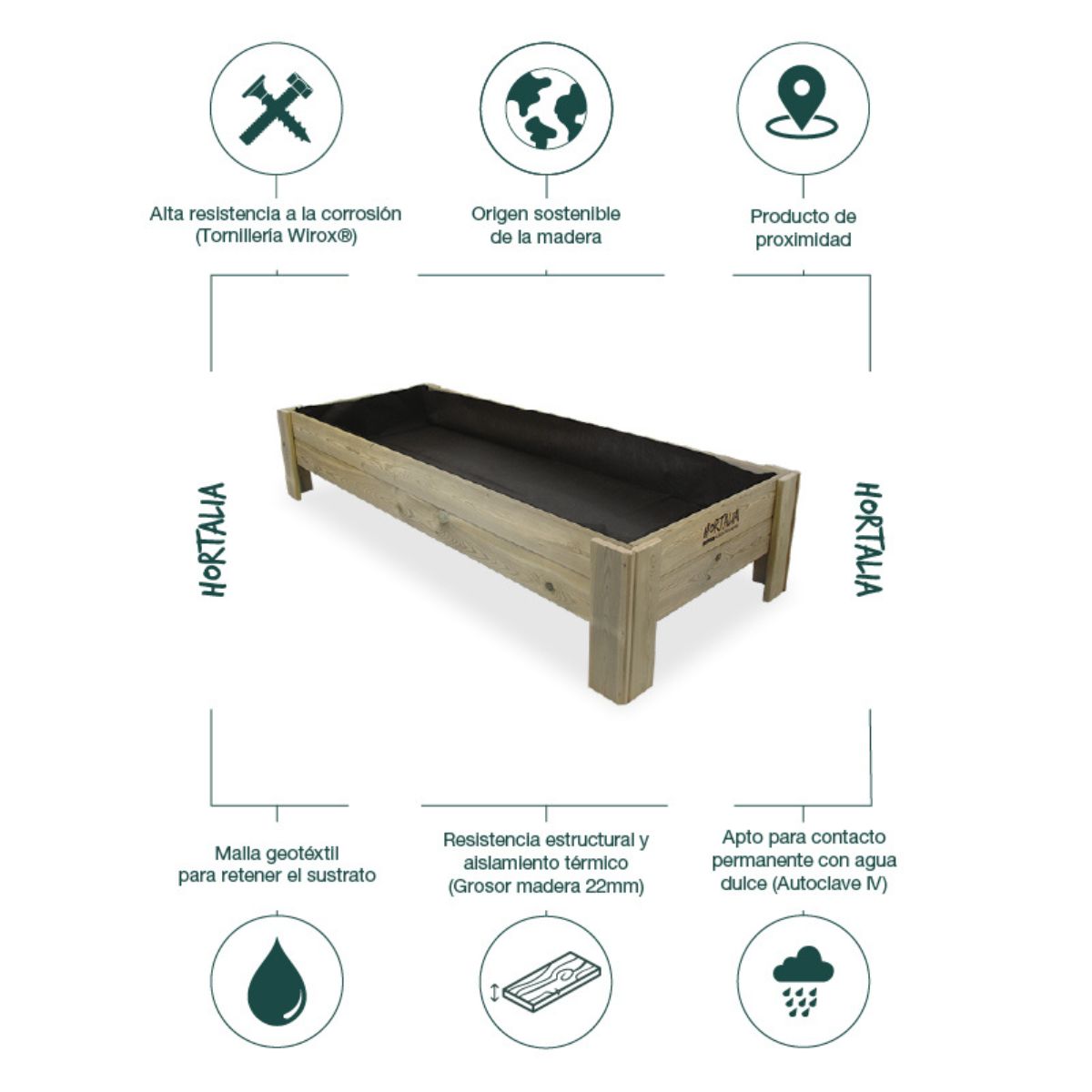 Mesa de cultivo baja Gardenbrico XL40 Hortalia 220 L