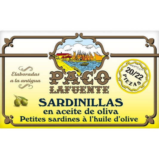 Sardinillas en aceite de oliva 20-22 piezas lata 85 g Paco Lafuente
