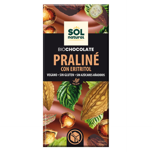 Tableta Chocolate Praliné con Eritritol Bio Sol Natural 70 g