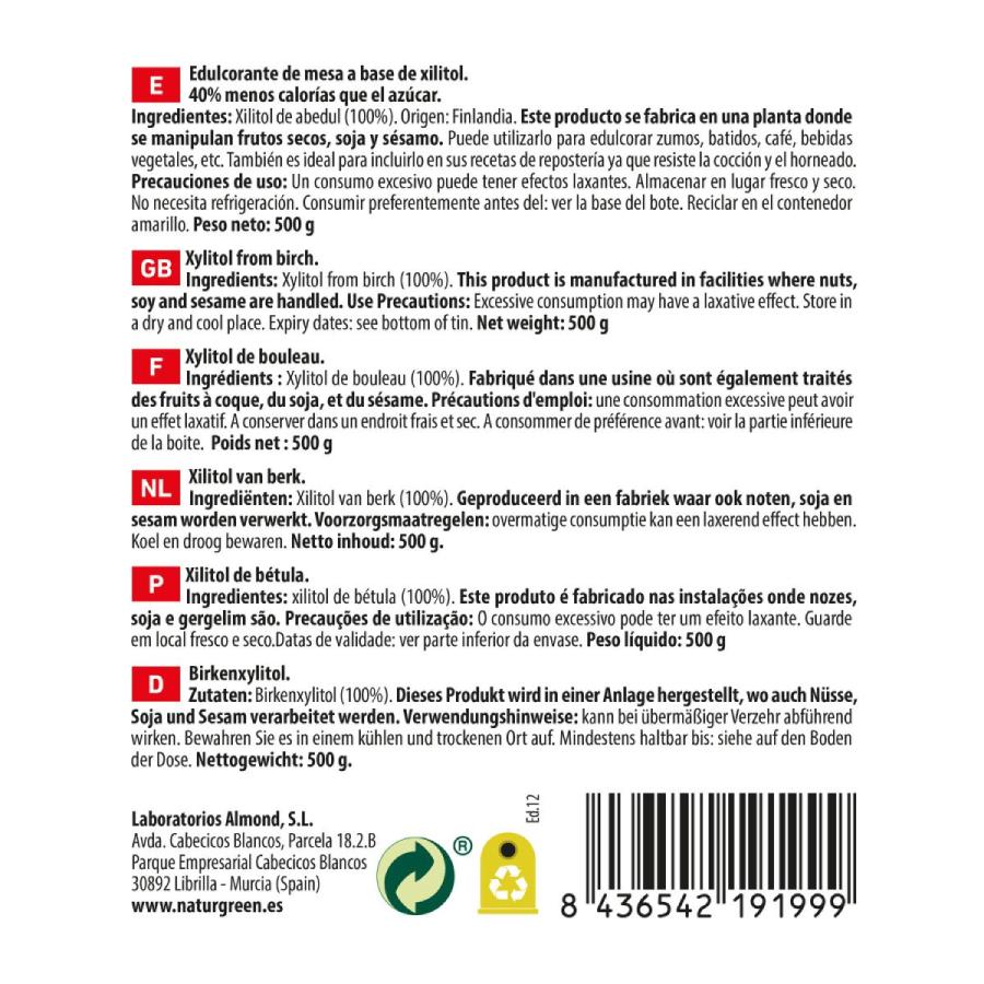 Pack Xilitol Azúcar de Abedul Naturgreen 2 uds de 500 g
