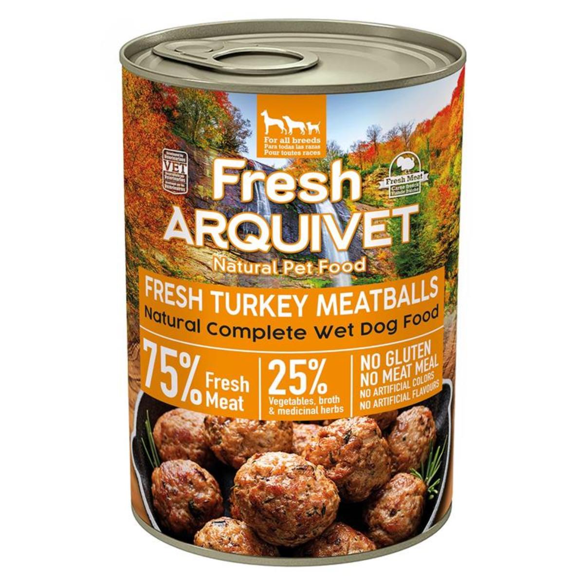 Fresh Turkey Meatballs Arquivet 400 g Comida húmeda para perro con pavo, brócoli y calabaza
