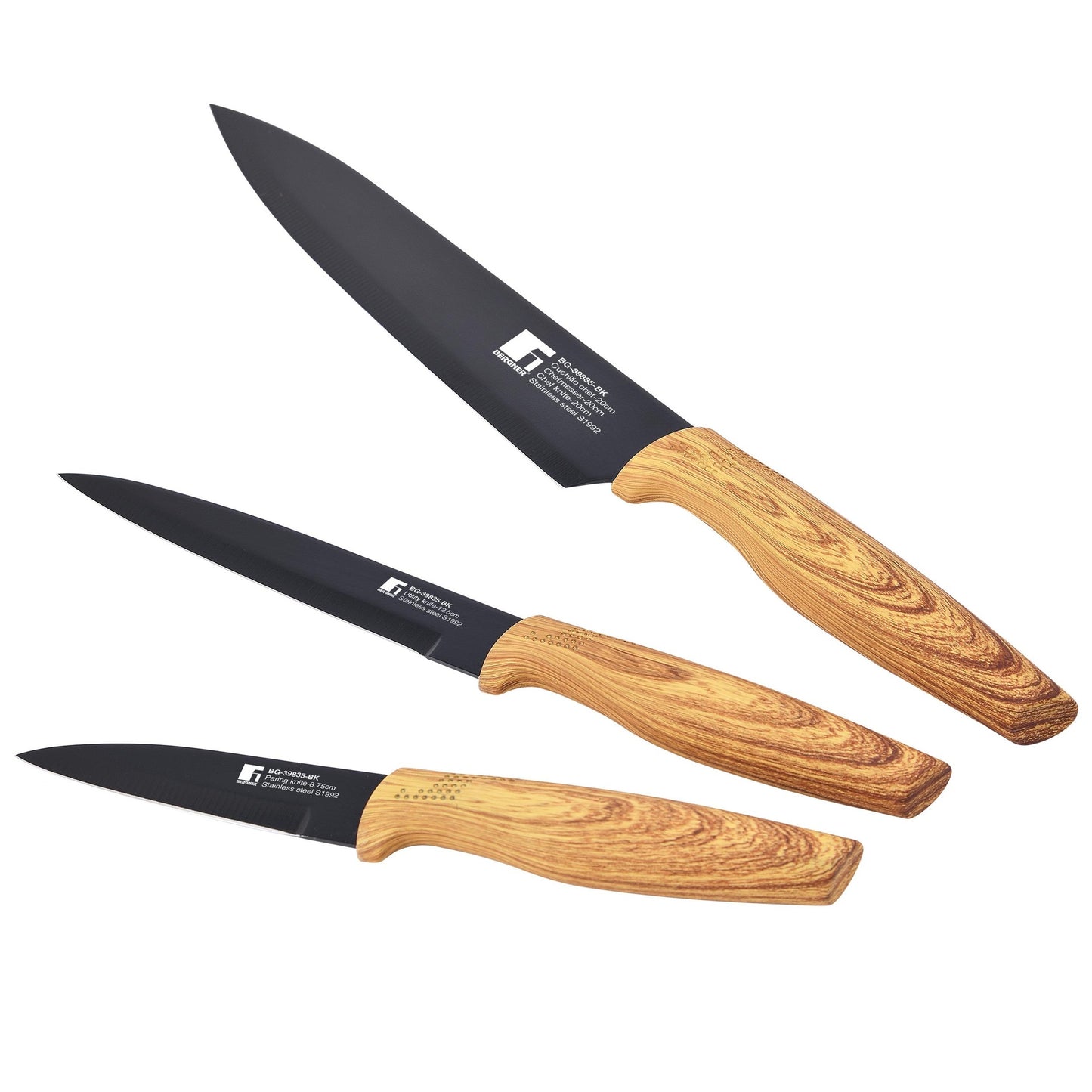 Batería de Cocina de 10 Piezas, 3 cacerolas con tapa + 1 sartén + 3 cuchillos , Fabricada en Aluminio Prensado, BERGNER Earth compatible con Todo Tipo