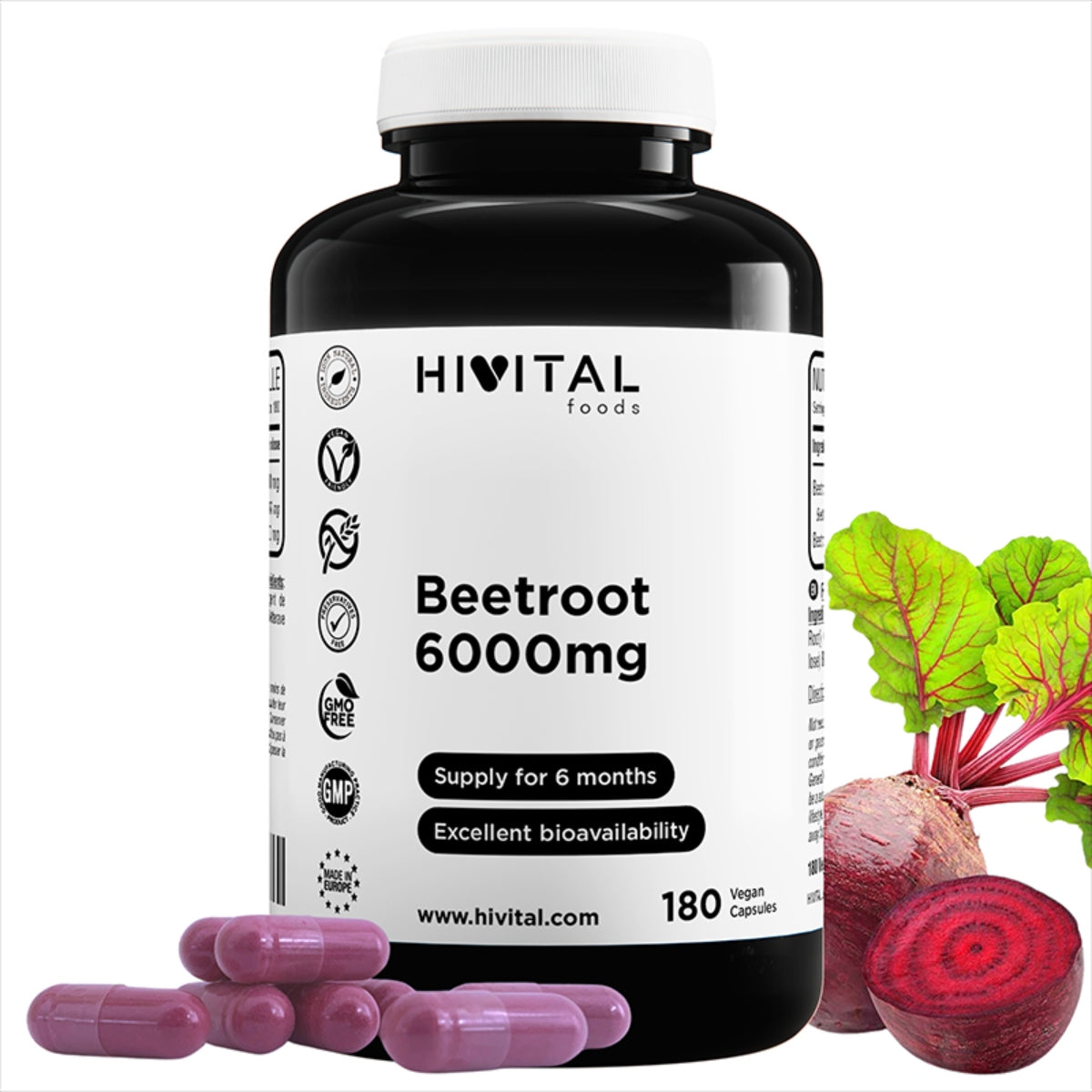 Remolacha 6000 mg Hivital 180 cápsulas veganas