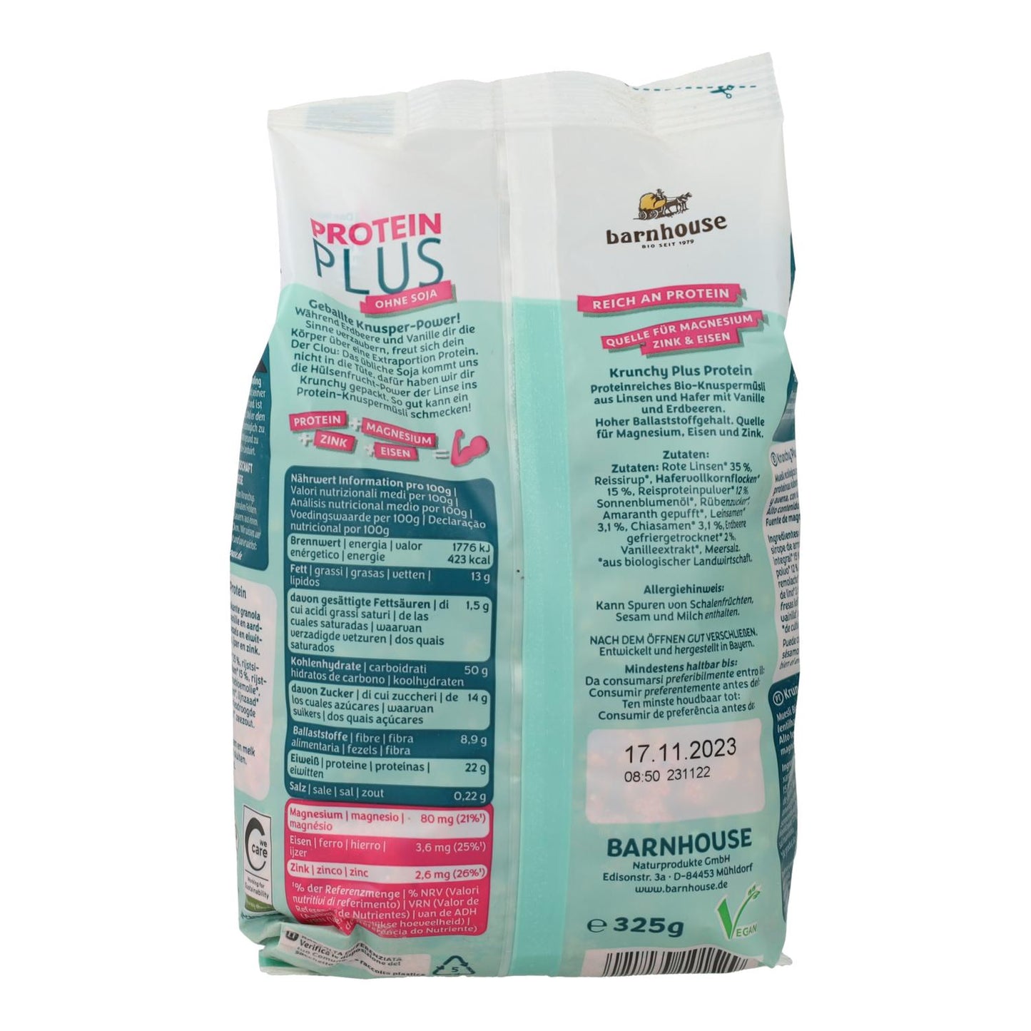 Muesli Krunchy Protein Plus de Fresa y Vainilla BIO Barnhouse 325 gr